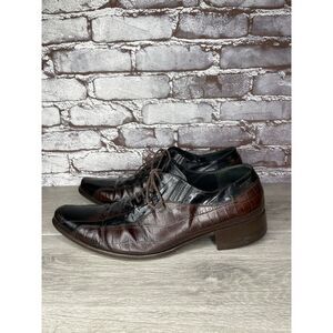 Cesare Paciotti Designer Brown Black Croc Leather Lace Dress Shoes Men 9.5C US